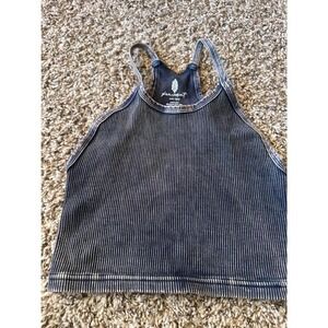 Free People Ribbed Racerback Tank Top Blue Wash Cropped Size XS